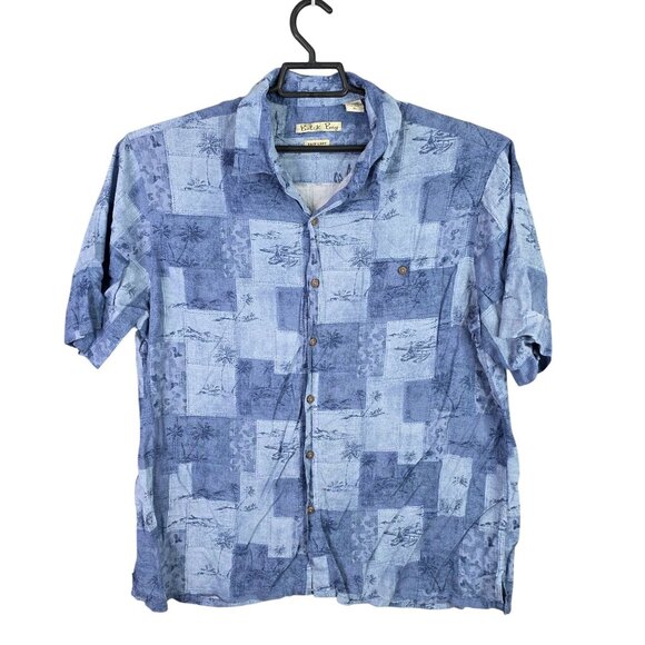 Mens Batik Bay Blue Hawaiian Rayon Shirt Easy Care Button Up Short Sleeve XL - Picture 1 of 6